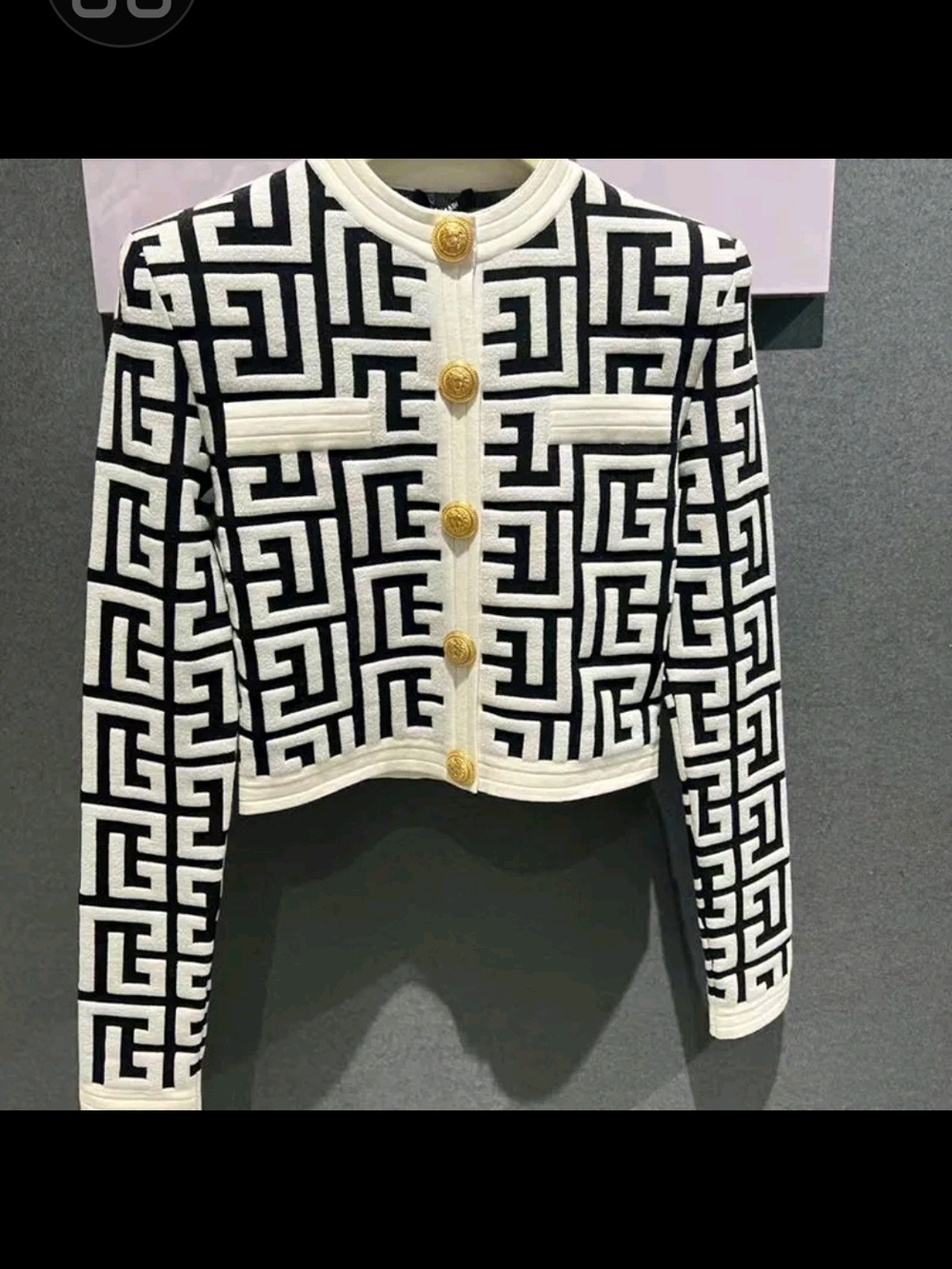 NWOT! Balmain Inspired Black & White Geometric Knit Jacket with Gold Buttons